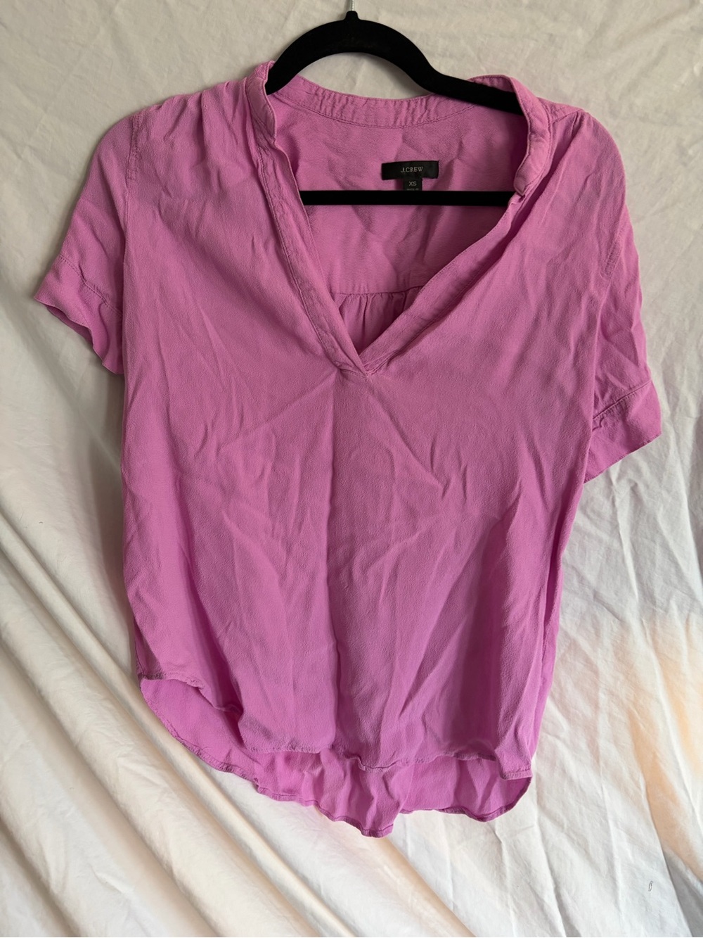 J. Crew Bright Pink V-Neck Short Sleeve Blouse